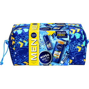 Nivea Men Feeling Fresh Tangerine Mule Duschgel 250 ml + Tangerine Mule Antitranspirant Roll-on 50 ml + Creme 150 ml + Labello for Men Active Care Lippenbalsam 4,8 g + Kosmetiktasche, Kosmetikset für Männer