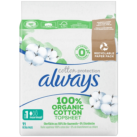 Always Ultra Normal Cotton Protection Damenbinden mit Flügeln 11 Stück