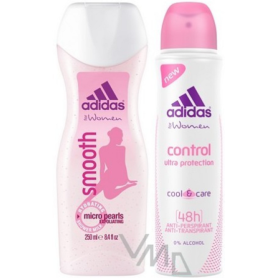 Adidas Control Smooth Duschgel 250 ml + Control Ultra Protection Antitranspirant Deodorant Spray für Frauen 150 ml, Kosmetikset