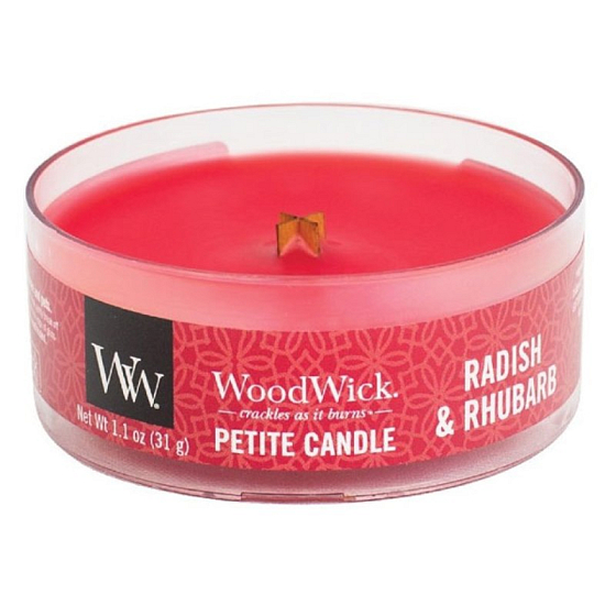 WoodWick Radieschen und Rhabarber - Duftkerze mit Radieschen und Rhabarber mit kleinem Holzdocht 31 g