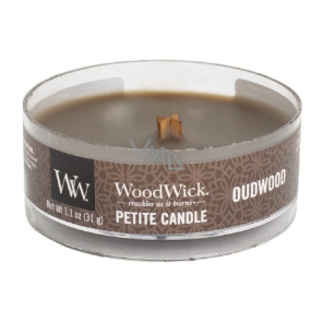 WoodWick Oudwood - Duftkerze aus Harz mit hölzernem Docht petite 31 g