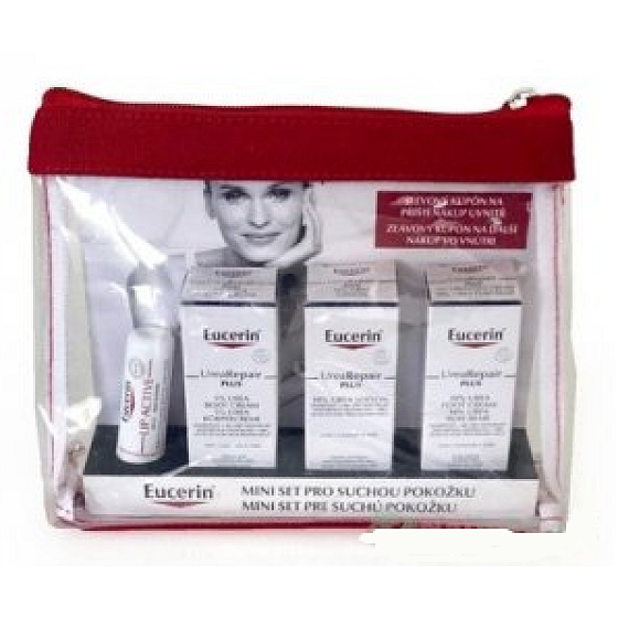 Eucerin UreaRepair PLUS Körpercreme 5% Urea 20 ml + Körperlotion 10% Urea 20 ml + Fußcreme 10% Urea 20 ml + Lippenstift 4,8 g, Kosmetikset für trockene Haut