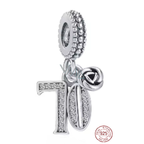 Charme Sterling Silber 925 70 Jahrestag, Rose Anhänger am Armband Charme Sterling Silber 925 70 Jahrestag, Rose Anhänger am Armband