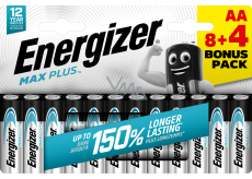 Energizer Baterie Max Plus AA Batterien, 8+4 Stück