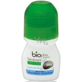 BioPha Flax Flower Ball Deodorant ohne Alkohol, Salz, Aluminium für empfindliche Haut in Bio-Qualität Roll-On für Frauen 50 ml