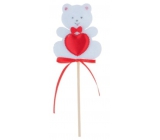 Filz Teddybär mit Herz 6,5 cm weißen Stock + Spieße