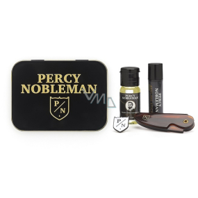 Percy Nobleman Styling Bartwachs 5 ml + faltbarer Reisekamm für Schnurrbart und Schnurrbart + pflegender Ölkonditionierer für Bärte 10 ml + Brosche mit Percy Nobleman Logo, Bartset für Herren