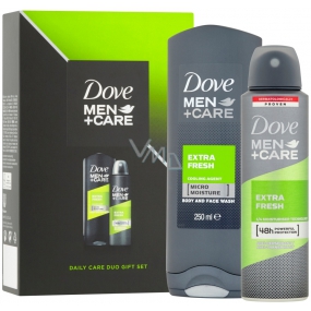 Dove Men + Care Extra Frisches Körper- und Gesichtsduschgel für Männer 250 ml + Antitranspirant Deodorant Spray für Männer 150 ml, Kosmetikset