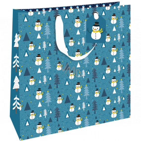 Nekupto Geschenk Papiertüte Luxus 33 x 33 cm Weihnachtsblau mit Schneemännern WLIL 1977