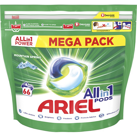 Ariel All in 1 Pods Mountain Spring Gelkapseln zum Waschen von Weiß- und Buntwäsche 66 Stück