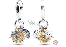 Sterling Silber 925 Himmels-Charm mit Zirkonia, Sonne, Stern, Mondsichel, 3in1 Universum Armband-Anhänger