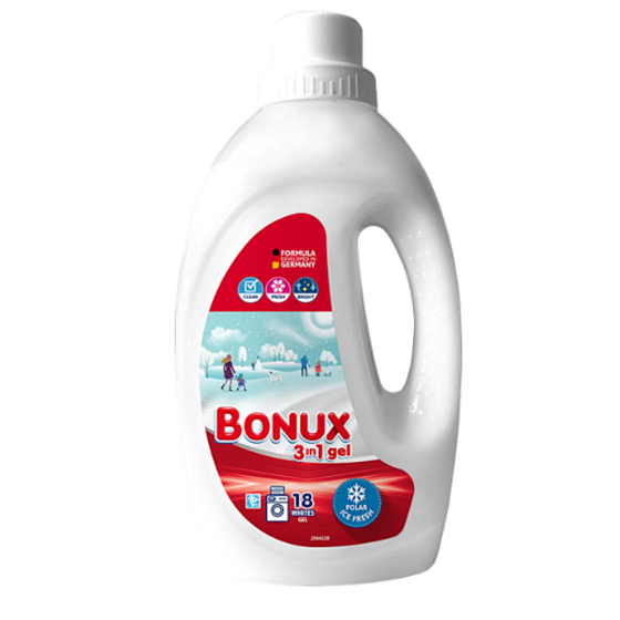 Bonux Polar Ice Fresh 3in1 flüssiges Waschgel für weiße Wäsche 18 Waschladungen 0,9 l