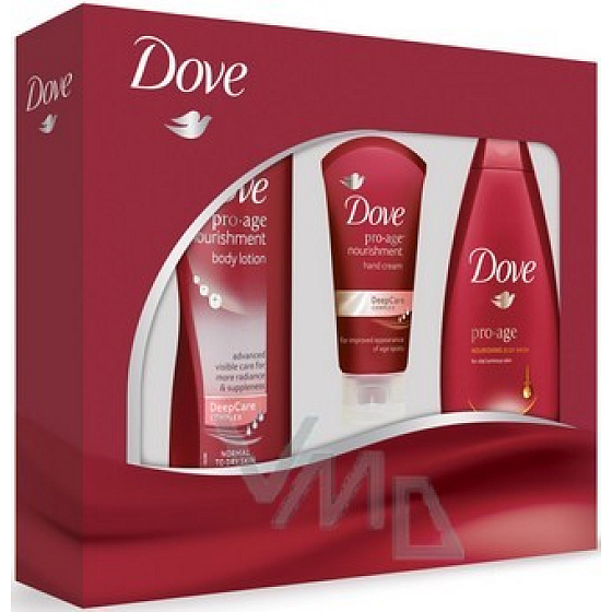 Dove Pro Age Duschgel 250 ml + Körperlotion 250 ml + Handcreme 75 ml, Kosmetikset