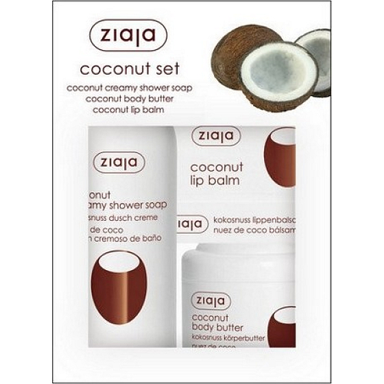 Ziaja Coconut Duschgel 500 ml + Körperbutter 200 ml + Lippenbalsam 10 ml, Kosmetikset