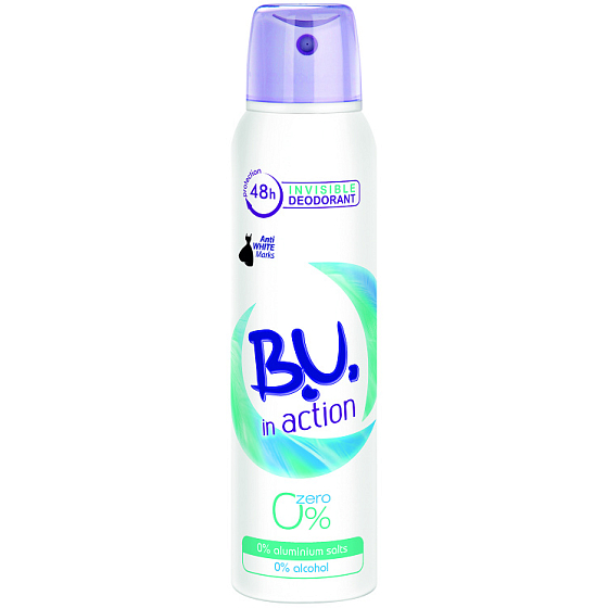 BU In Action Zero 0% Unsichtbares 48h Deodorant Spray für Frauen 150 ml