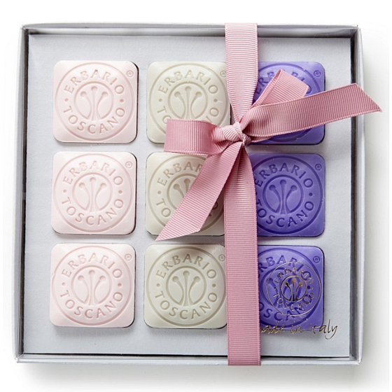 Erbario Toscano Lavendel, Ambra und Hyacin Toilettenseife 9 x 30 g, luxuriöses Kosmetikset