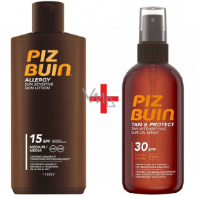 Piz Buin Allergy SPF15 Sonnenschutzlotion 200 ml + Tan & Protect SPF30 Sonnenschutzöl 150 ml Spray, Duopack