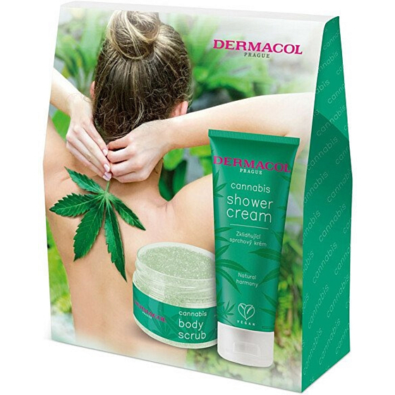Dermacol Cannabis beruhigende Duschcreme mit Hanföl 200 ml + Körperpeeling mit Hanföl 200 g, Kosmetikset für Frauen