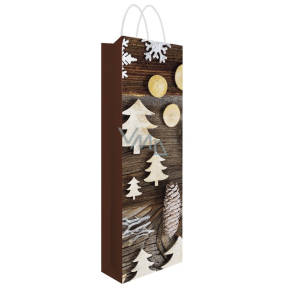 Geschenktasche aus Papier für Flasche 12 x 36 x 9 cm mit Glitzer, Tannenzapfen, Weihnachtsbaum, weihnachtlich