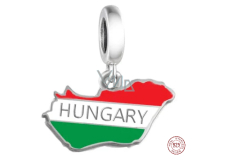 Charm 925 Sterling Silber Ungarnflagge - schwingende Karte, Anhänger für Reisearmband