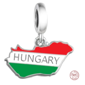 Charm 925 Sterling Silber Ungarnflagge - schwingende Karte, Anhänger für Reisearmband