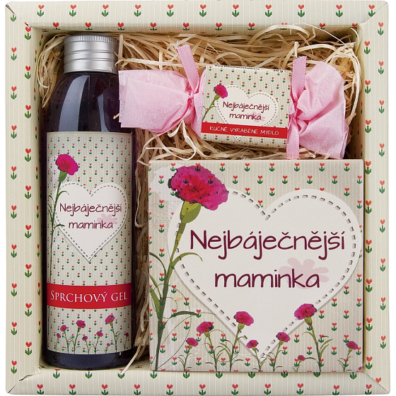 Bohemia Gifts For Mom Duschgel 200 ml + handgemachte Seife 30 g + dekorative Fliesen 10 x 10 cm, Kosmetikset