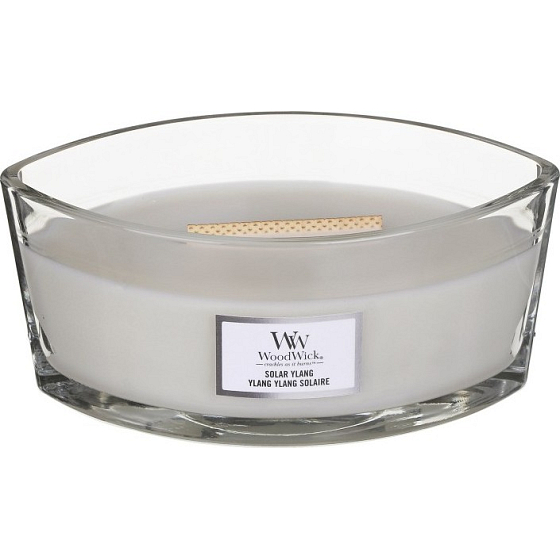 WoodWick Solar Ylang - Sun Ylang Duftkerze mit breitem Holzdocht und Bootsdeckel 453 g