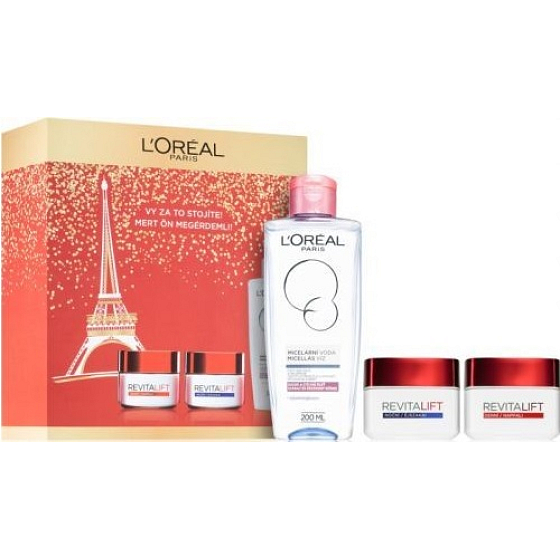 Loreal Paris Revitalift Tagescreme 50 ml + Nachtcreme 50 ml + Mizellenwasser für normale bis trockene, empfindliche Haut 200 ml, Kosmetikset