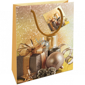 Nekupto Geschenkpapiertüte 23 x 18 x 10 cm Weihnachten gold mit Geschenk