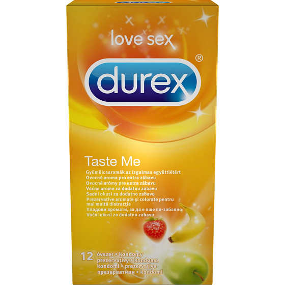 Durex Taste Me farbiges Kondom mit gerändelter Oberfläche Nennweite: 53 mm 12 Stück