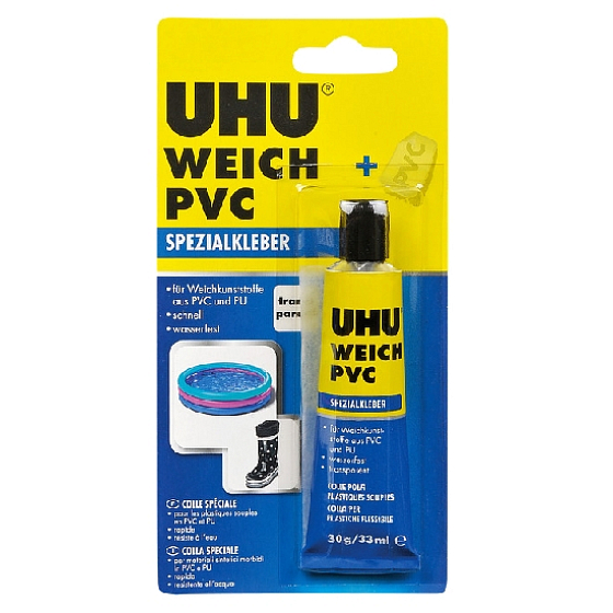 Uhu Weich PVC-Kleber zum Reparieren und Verkleben von erweichtem Kunststoff mit einem Pflaster von 30 g