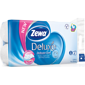 Zewa Deluxe Delicate Care 3-lagiges Toilettenpapier, 19,3 m, 8 Rollen Zewa Deluxe Delicate Care 3-lagiges Toilettenpapier, 19,3 m, 8 Rollen