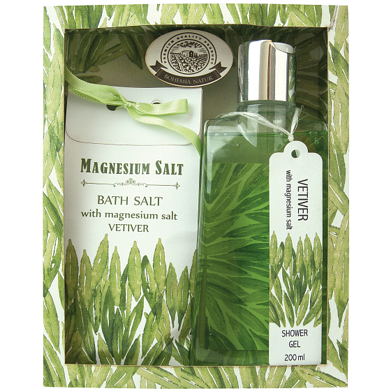 Bohemia Gifts Vetiver und Sandelholz mit Magnesiumsalz-Duschgel 200 ml + Badesalz 150 g, Kosmetikset