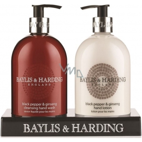 Baylis & Harding Men Flüssigseifenspender aus schwarzem Pfeffer und Ginseng 500 ml + Handmilchspender 500 ml, Kosmetikset für Männer