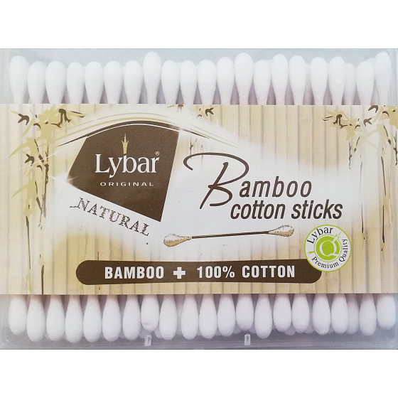 Lybar Original Natural Bamboo Wattestäbchen aus Bambus, Schachtel mit 200 Stück