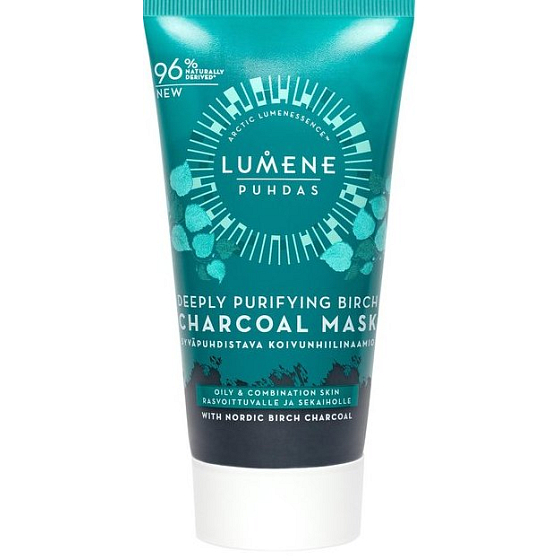 Lumene Puhdas Tiefenreinigende Birkenkohle-Maske Holzkohle-Tiefenreinigungs-Gesichtsmaske für Mischhaut und fettige Haut 75 ml