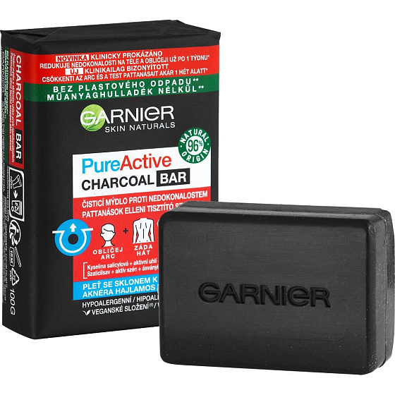 Garnier Skin Naturals Pure Active Charcoal Bar Solid Cleansing Facial Soap 100 g