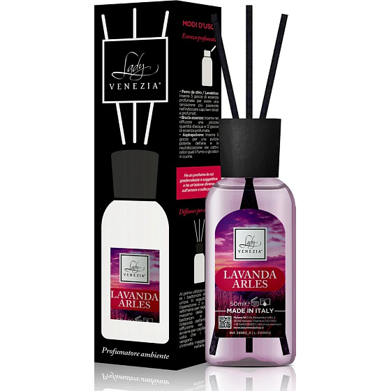 Lady Venezia Lavanda Arles - Lavendelfeld-Aroma-Diffusor mit Stäbchen für die allmähliche Freisetzung von Duft 50 ml