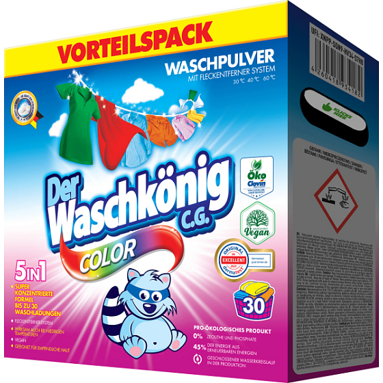 Der Waschkonig Color Box Waschpulver für Buntwäsche 30 Waschladungen 1,95 kg