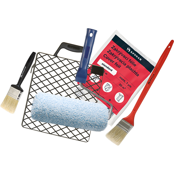 Spokar Uni Modrý melír sada váleček pro držák 8 mm, 250 mm + držák, mřížka, fólie, 2 x štětec