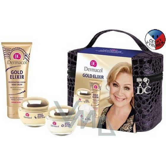 Dermacol Gold Elixir Tages- und Nachtcreme 2 x 50 ml, Pflege 75 ml + Etui, Kosmetikset
