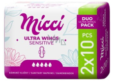 Micci Ultra Wings Sensitive Intim Pads mit Flügeln Duo 2 x 10 Stück