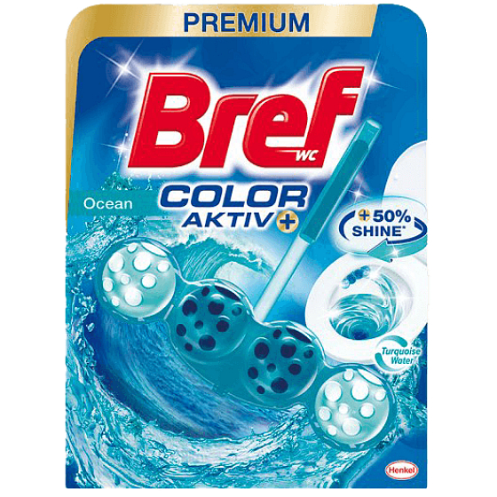 Bref Color Aktiv Ocean WC-Block für hygienische Sauberkeit und Frische Ihrer Toilette, färbt das Wasser in einem türkisen Farbton von 50 g