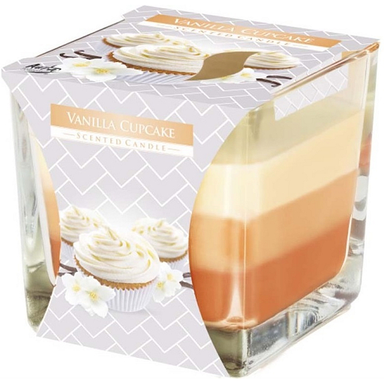 Bispol Vanilla Cupcake - Vanille-Cupcake dreifarbige Duftkerze im Glas, Brenndauer 32 Stunden 170 g