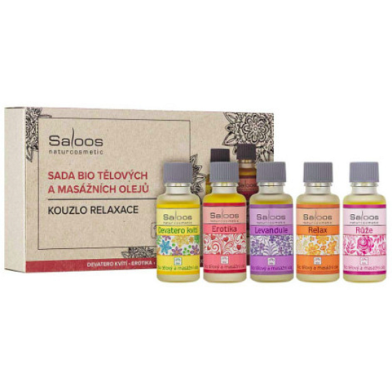 Saloos Magic of Relaxation Erotica Massage Oil 20 ml + Rose Body and Massage Oil 20 ml + Relax Body and Massage Oil 20 ml + Lavender Body and Massage Oil 20 ml + Nine Flowers Body and Massage Oil 20 ml, Kosmetikset für Frauen