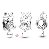 Charme Sterling Silber 925 Katze mit Keulen, Perle auf Armband pet