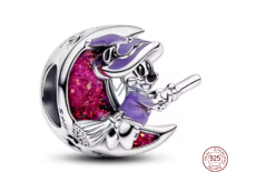 Charm Sterlingové stříbro 925 Měsíc s čarodějnicí – kouzelný amulet, korálek na náramek Halloween