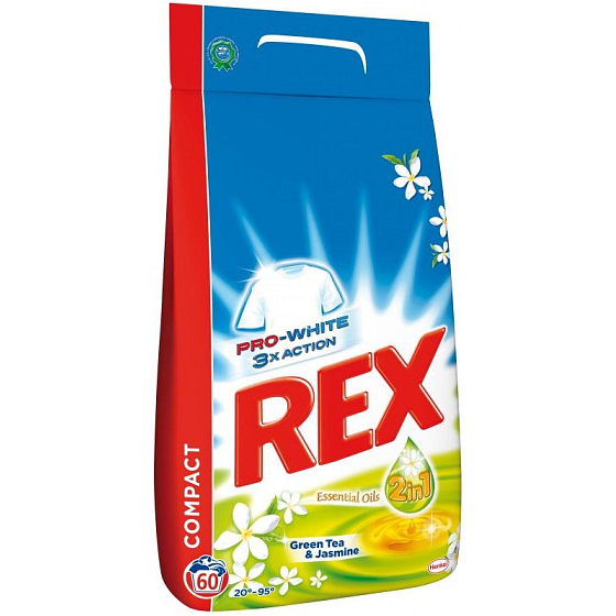 Rex 3x Aktion Grüner Tee & Jasmin Pro-Weiß Waschpulver 60 Dosen von 4,5 kg