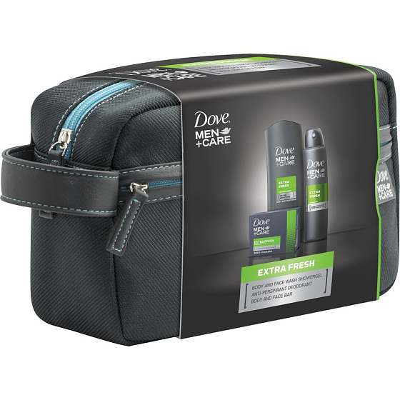 Dove Men + Care Extra Frisches Duschgel 250 ml + Antitranspirant-Spray 150 ml + Toilettenseife 90 g + Etue, Kosmetikset