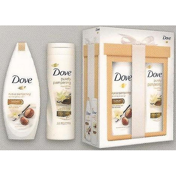 Dove Purely Pampering Sheabutter und Vanille pflegendes Duschgel 250 ml + Purely Pampering Körperlotion mit Sheabutter und einem zarten Duft von Vanille 250 ml, Kosmetikset
